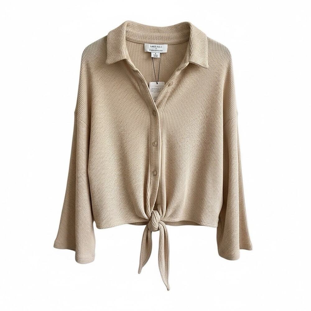 LABELRAIL Women's Cropped Button-Down Shirt Size 6 Small Beige